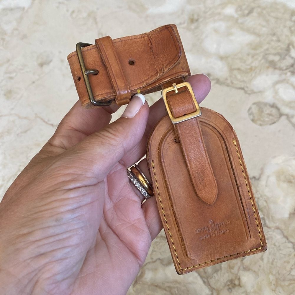 Vintage Louis Vuitton Vachetta Leather Luggage Tag & Poignet